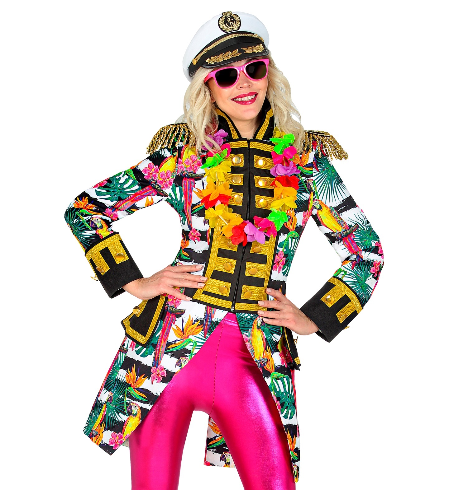 Widmann - Hawaii & Carribean & Tropisch Kostuum - Recht Door Zee Kapitein Tropicana Vrouw - groen,roze - XXL - Carnavalskleding - Verkleedkleding