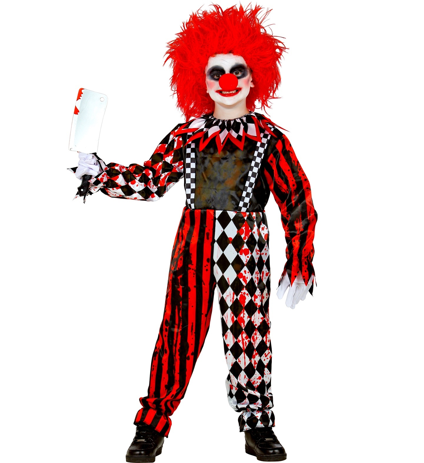 Widmann - Monster & Griezel Kostuum - Om Bang Van Te Worden Horror Clown Kind - Jongen - rood,zwart - Maat 140 - Halloween - Verkleedkleding