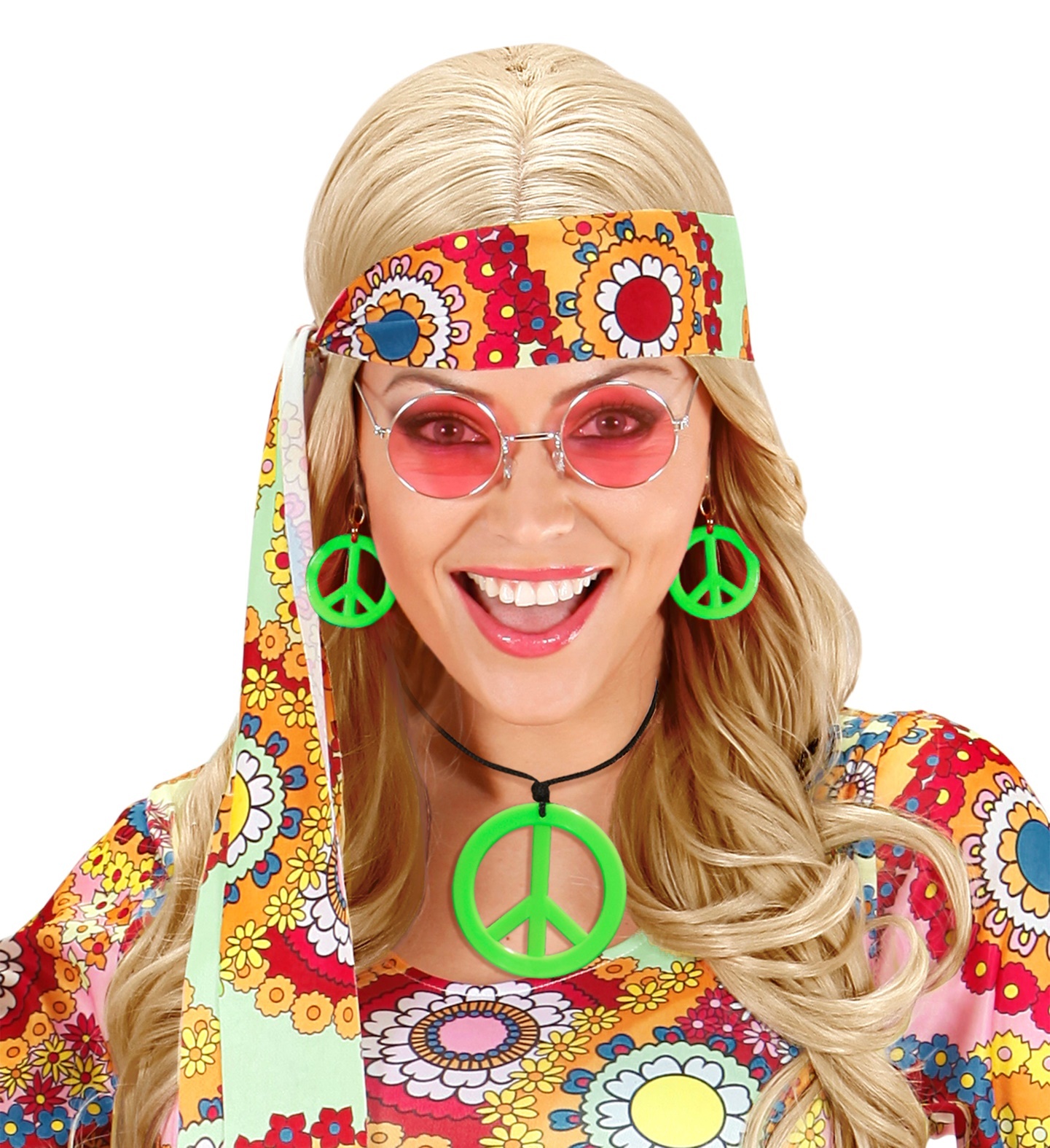 Groene ketting en oorbellen Hippie peace