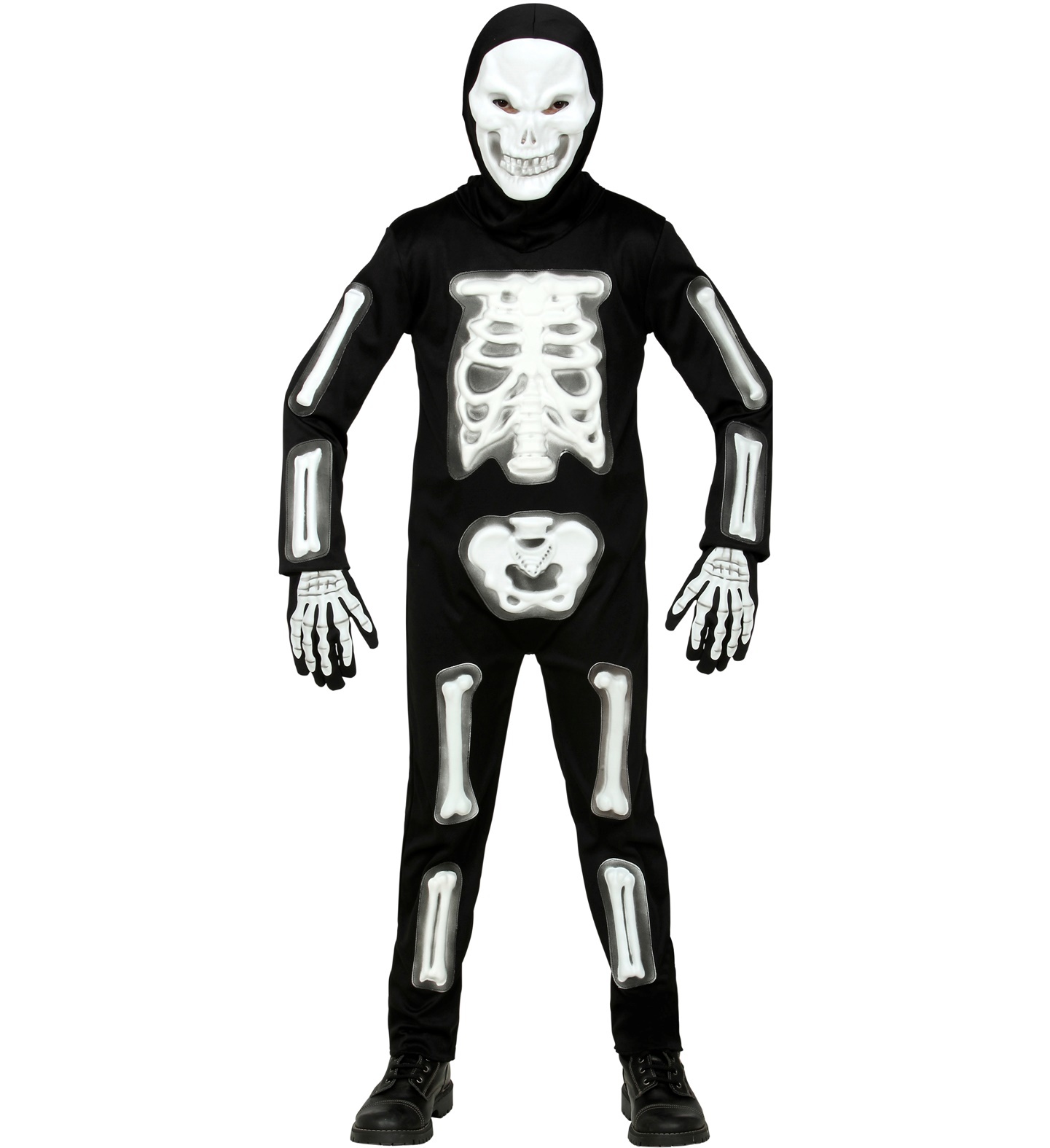 Widmann - Spook & Skelet Kostuum - Te Lang Gelegen Skelet Kind Kostuum - zwart,wit / beige - Maat 140 - Halloween - Verkleedkleding