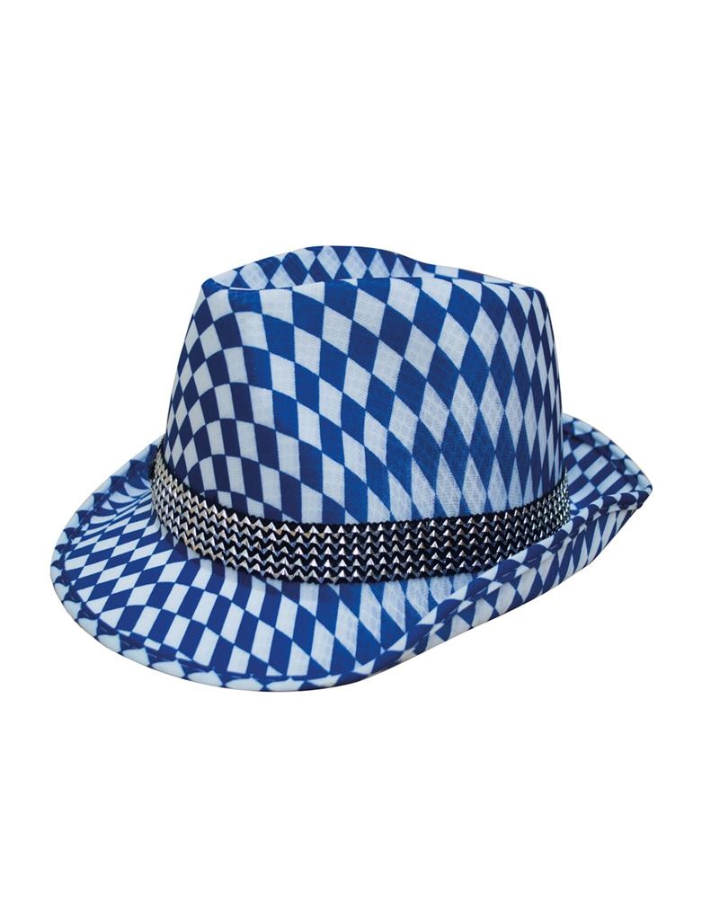 Beierse hoed in blauw-wit geblokt kleuren