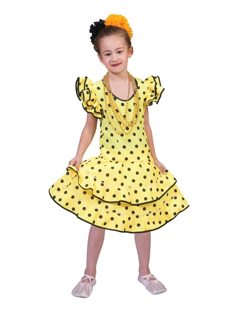 Geel flamencokostuum met stippen voor meisjes - Verkleedkleding - maat 164