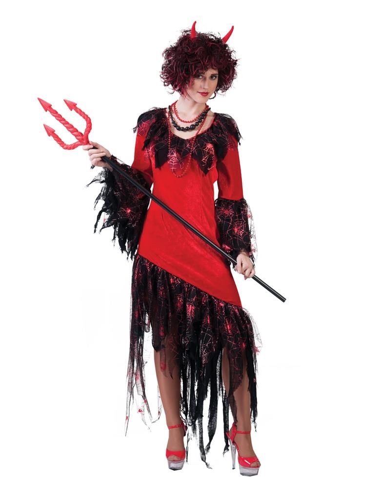 Funny Fashion - Duivel Kostuum - Verleidelijke Sinistere Satan - Vrouw - rood - Maat 44-46 - Halloween - Verkleedkleding