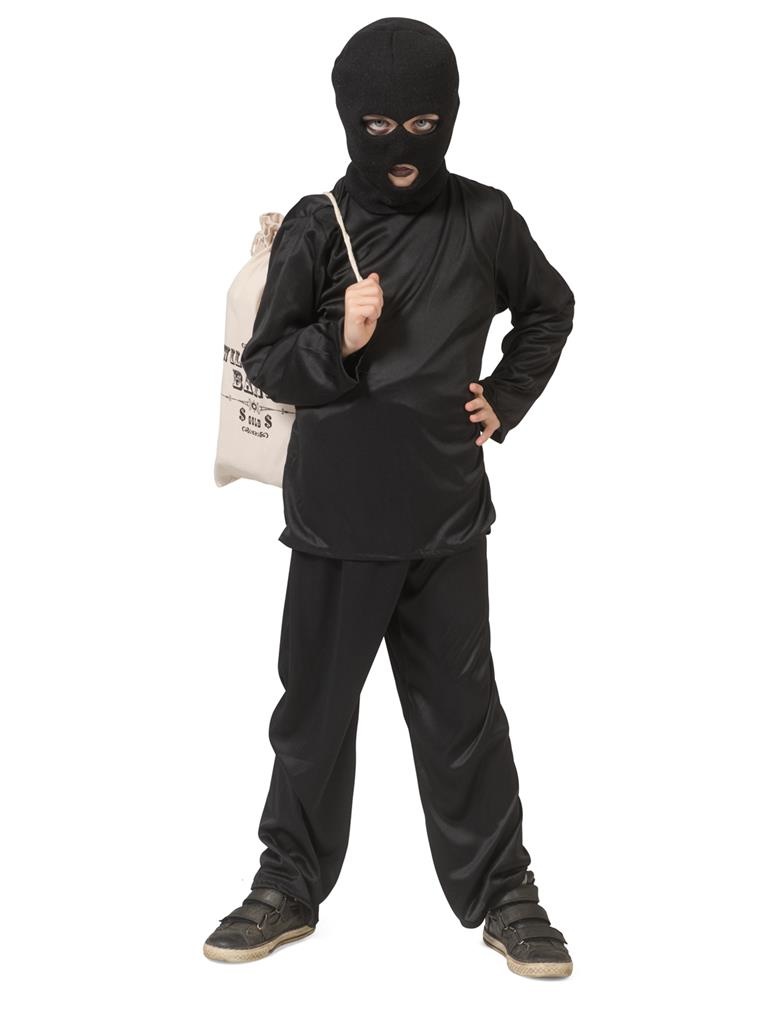 Funny Fashion - Boef Kostuum - Zwarte Inbreker Dief Van De Nacht Kind Kostuum - zwart - Maat 116 - Carnavalskleding - Verkleedkleding