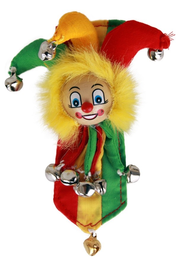 Banner broche clown rood/geel/groen