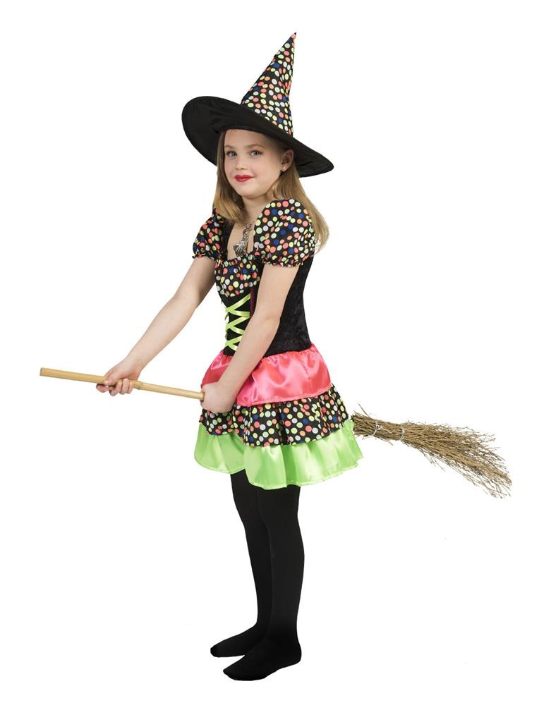 Heksen kostuum met kleurrijke stippen voor meisjes - Verkleedkleding