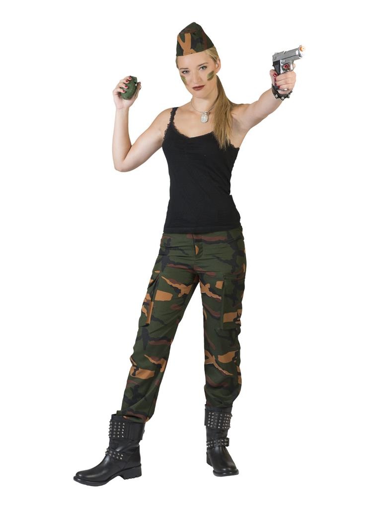 Funny Fashion - Leger & Oorlog Kostuum - Leger Dame Jenny - Vrouw - groen - Maat 36-38 - Carnavalskleding - Verkleedkleding