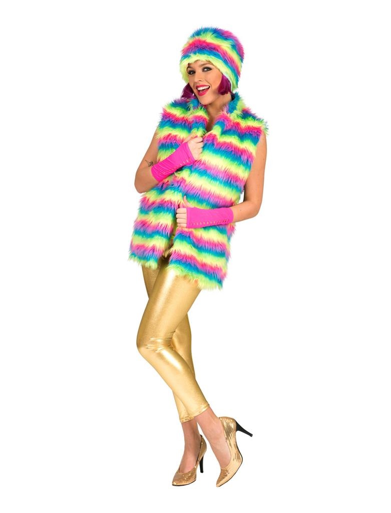 Funny Fashion - Jaren 80 & 90 Kostuum - Bont Monstervest Vrouw - multicolor - One Size - Halloween - Verkleedkleding