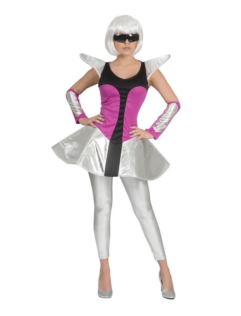 Funny Fashion - Science Fiction & Space Kostuum - Space Dame Futuresque - Vrouw - roze,zilver - Maat 36-38 - Carnavalskleding - Verkleedkleding
