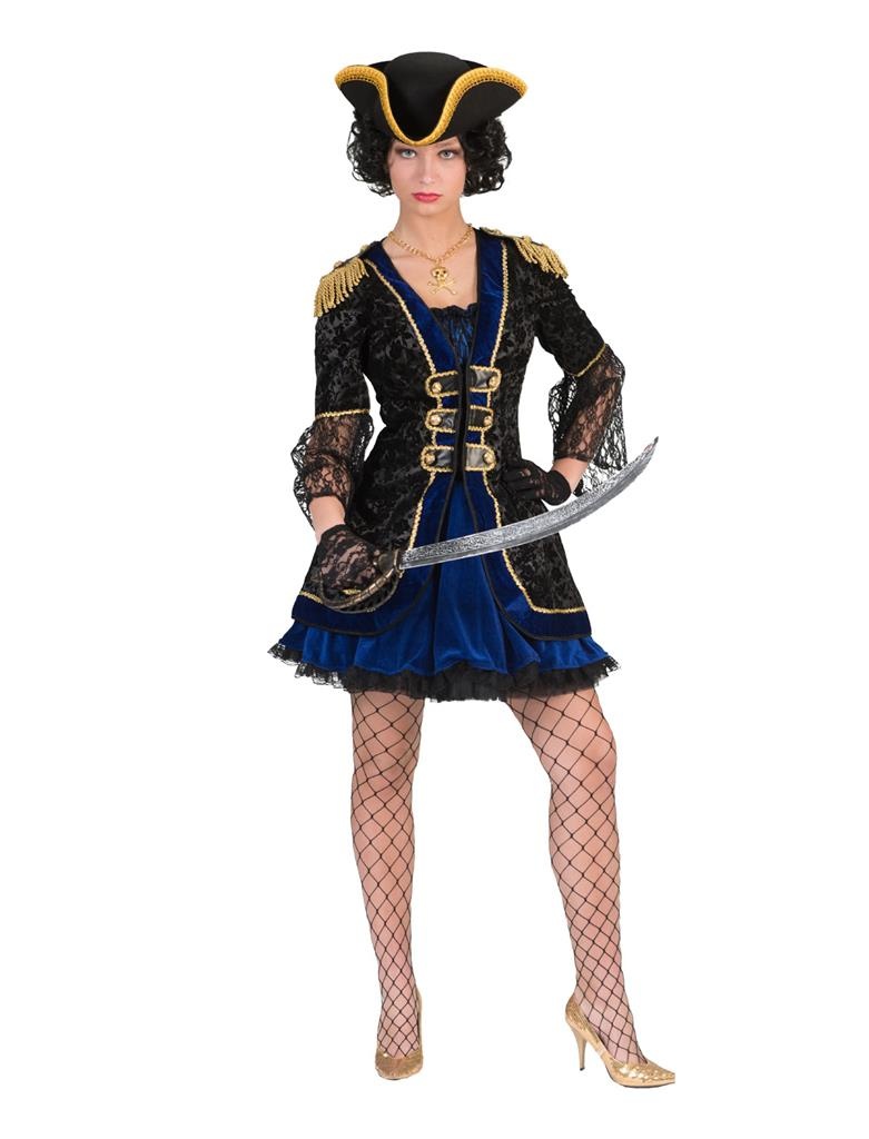 Funny Fashion - Piraat & Viking Kostuum - Stoutmoedige Pirate Pieternella Hein - Vrouw - blauw,zwart - Maat 40-42 - Carnavalskleding - Verkleedkleding