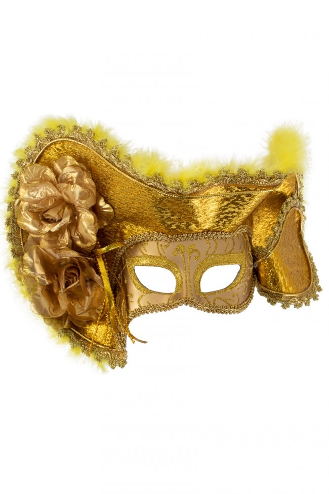 Venetiaans Dames Masker - Met Hoed - Goud