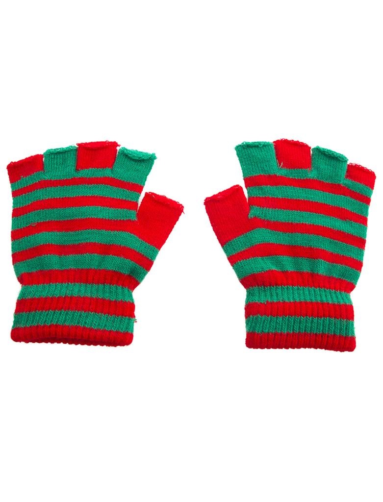 Mooie gestreepte vingerloze rood groene handschoenen