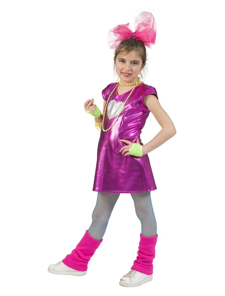 Funny Fashion - Jaren 80 & 90 Kostuum - Groot Hart Voor Disco Glitter - Meisje - paars - Maat 164 - Carnavalskleding - Verkleedkleding