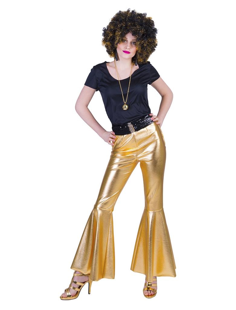 Funny Fashion - Glitter & Glamour Kostuum - Disco Fever Broek Glinsterend Goud Vrouw - goud - Maat 36-38 - Carnavalskleding - Verkleedkleding