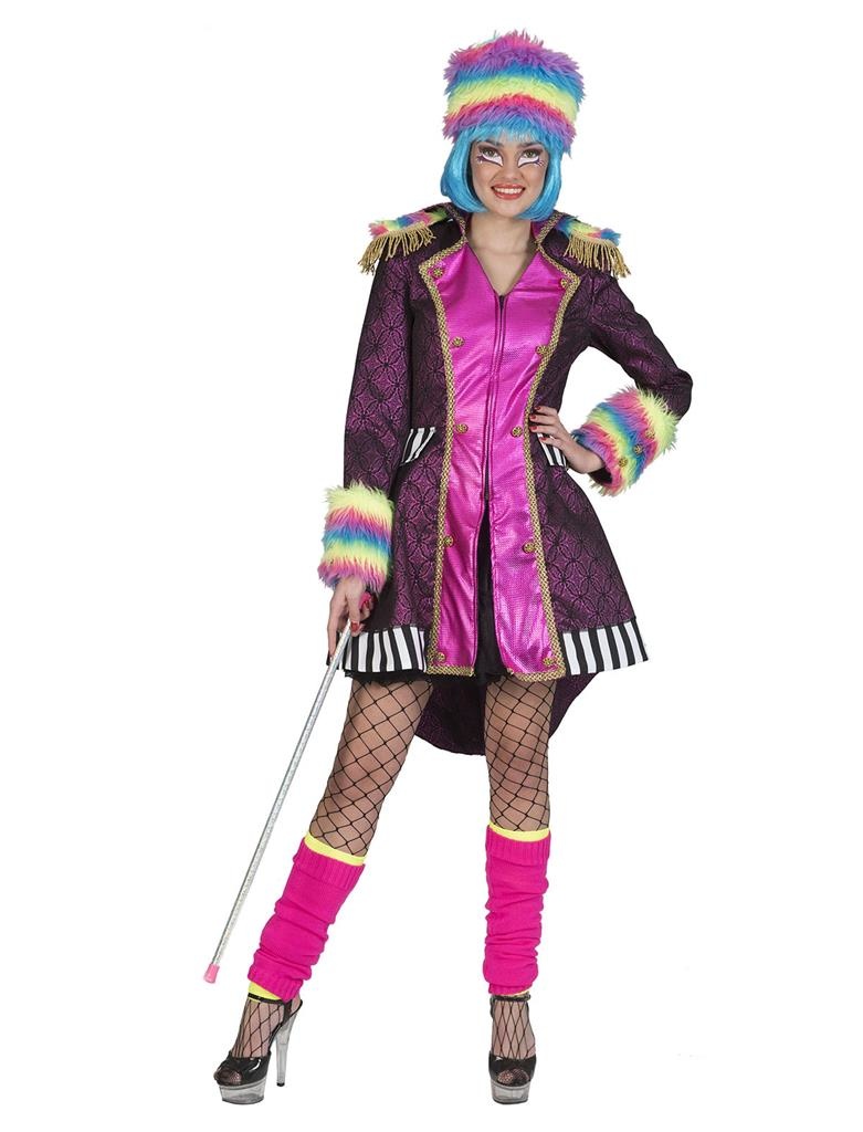 Funny Fashion - Circus Kostuum - Fantasie Leger Showgirl Jas Vrouw - paars,roze - Maat 40-42 - Carnavalskleding - Verkleedkleding