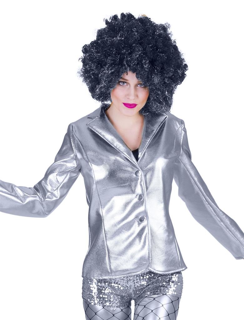 Funny Fashion - Glitter & Glamour Kostuum - Disco Fever Jack Glinsterend Zilver Vrouw - zilver - Maat 36-38 - Carnavalskleding - Verkleedkleding