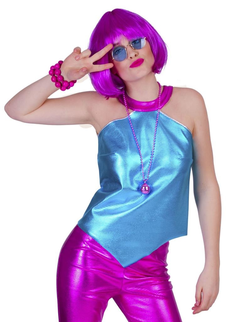 Funny Fashion - Jaren 80 & 90 Kostuum - Dolle Disco Top Cool Op De Dansvloer Vrouw - blauw - One Size - Carnavalskleding - Verkleedkleding