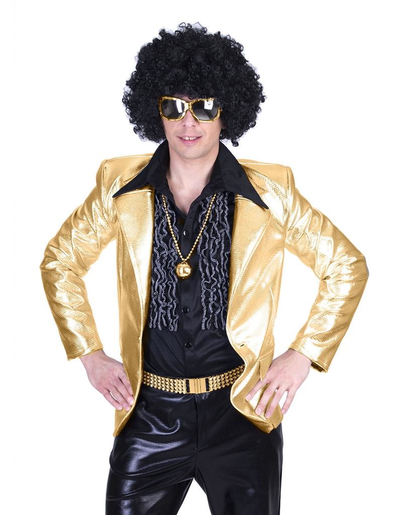 Funny Fashion - Glitter & Glamour Kostuum - Glanzend Goud Disco Godheid Colbert Man - goud - Maat 60-62 - Carnavalskleding - Verkleedkleding