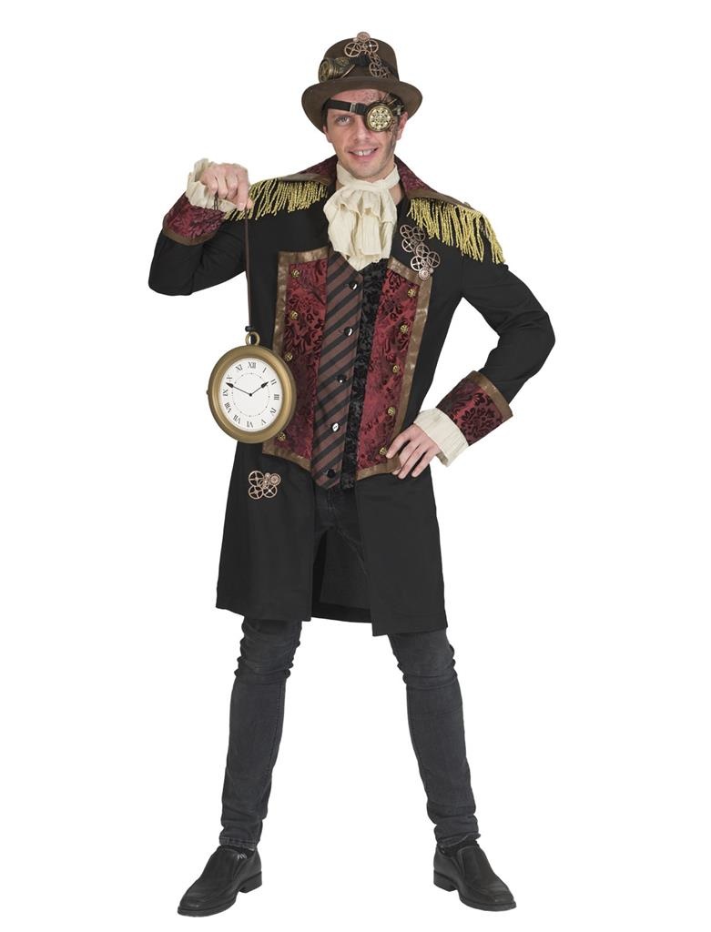 Funny Fashion - Steampunk Kostuum - Steampunk Jules Verne Jas - Man - rood,bruin,zwart - Maat 52-54 - Carnavalskleding - Verkleedkleding