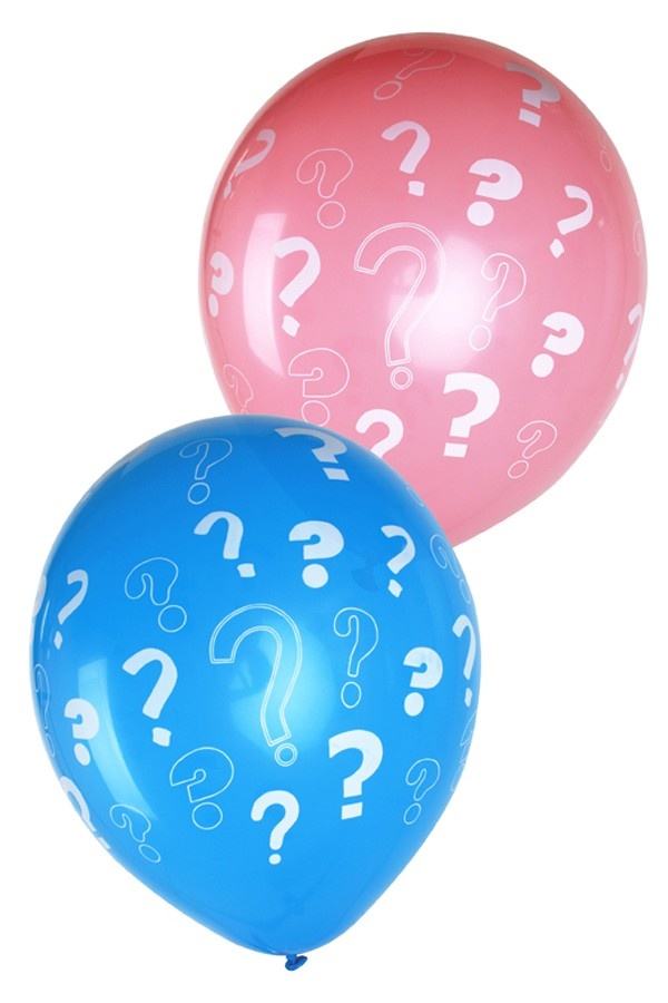 Leuke geboorte ballonnen met vraagtekens in roze en blauw