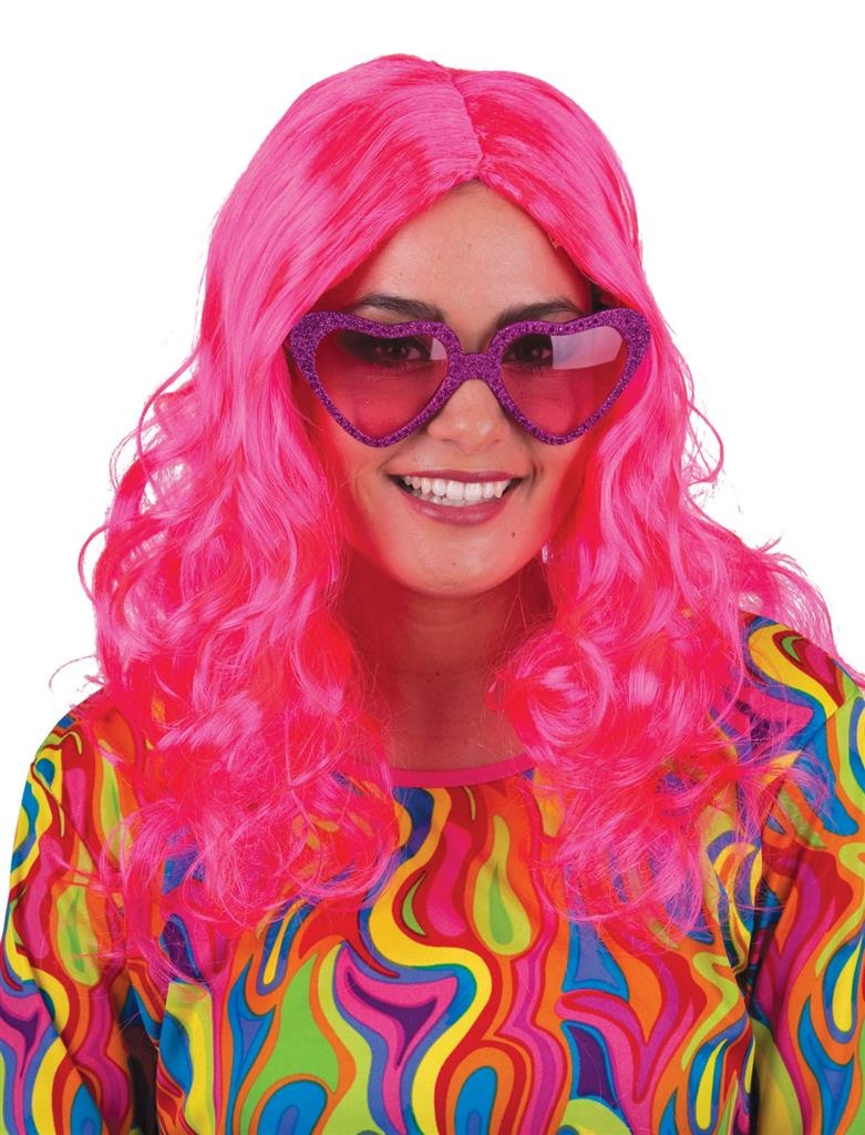 Mooie roze/ fuchsia hippie pruik Wendy