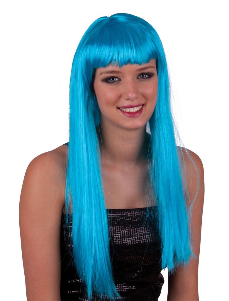 Mooie pruik lang stijl turquoise haar met pony