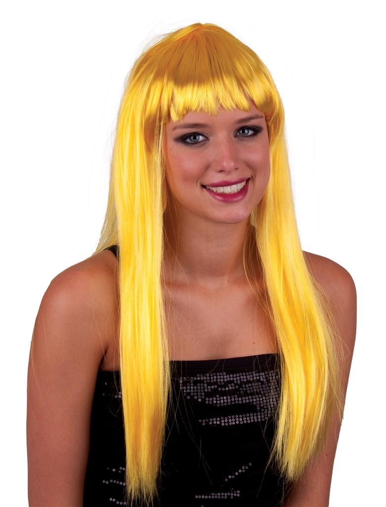 Mooie pruik lang stijl geel haar met pony