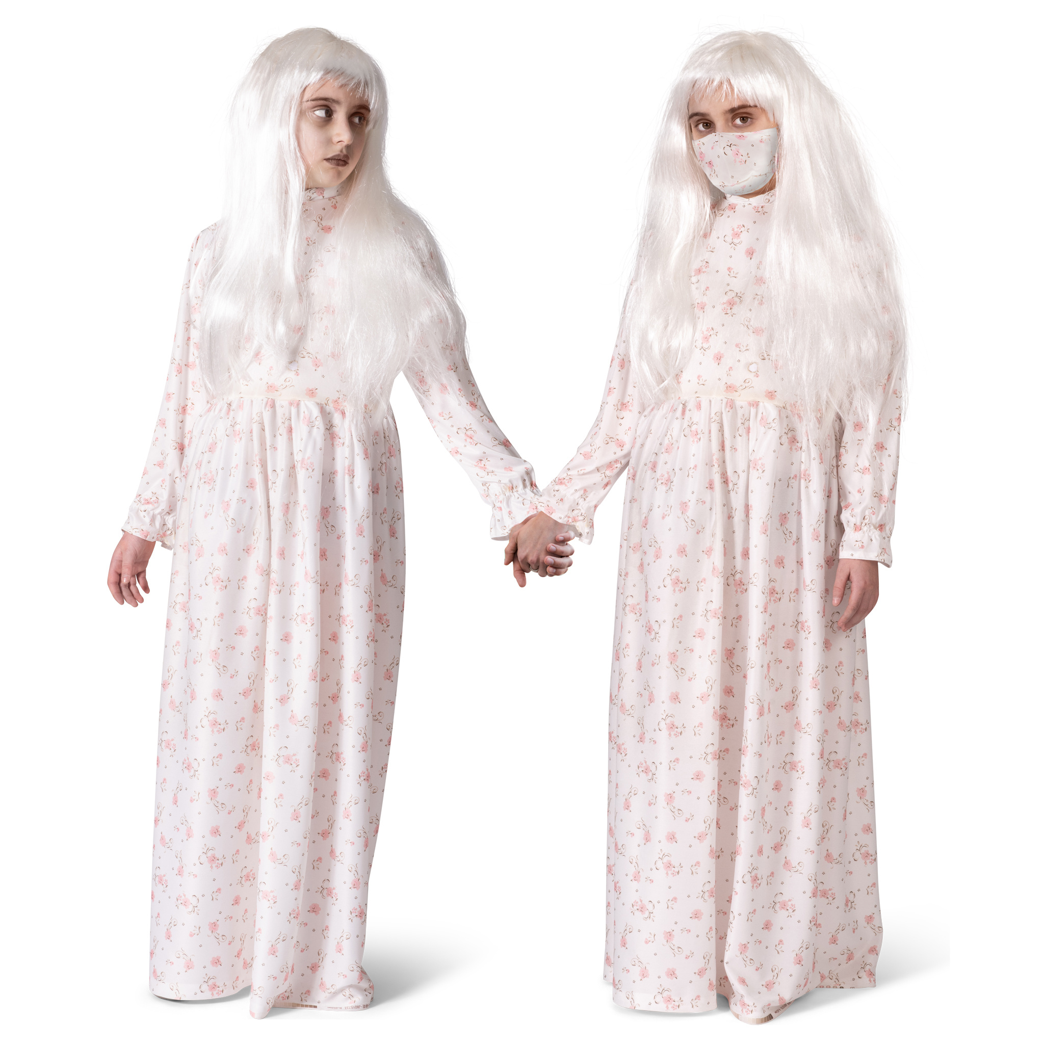 Funny Fashion -Spelen In Het Donker Spook - Meisje - wit / beige - Maat 140 - Halloween - Verkleedkleding