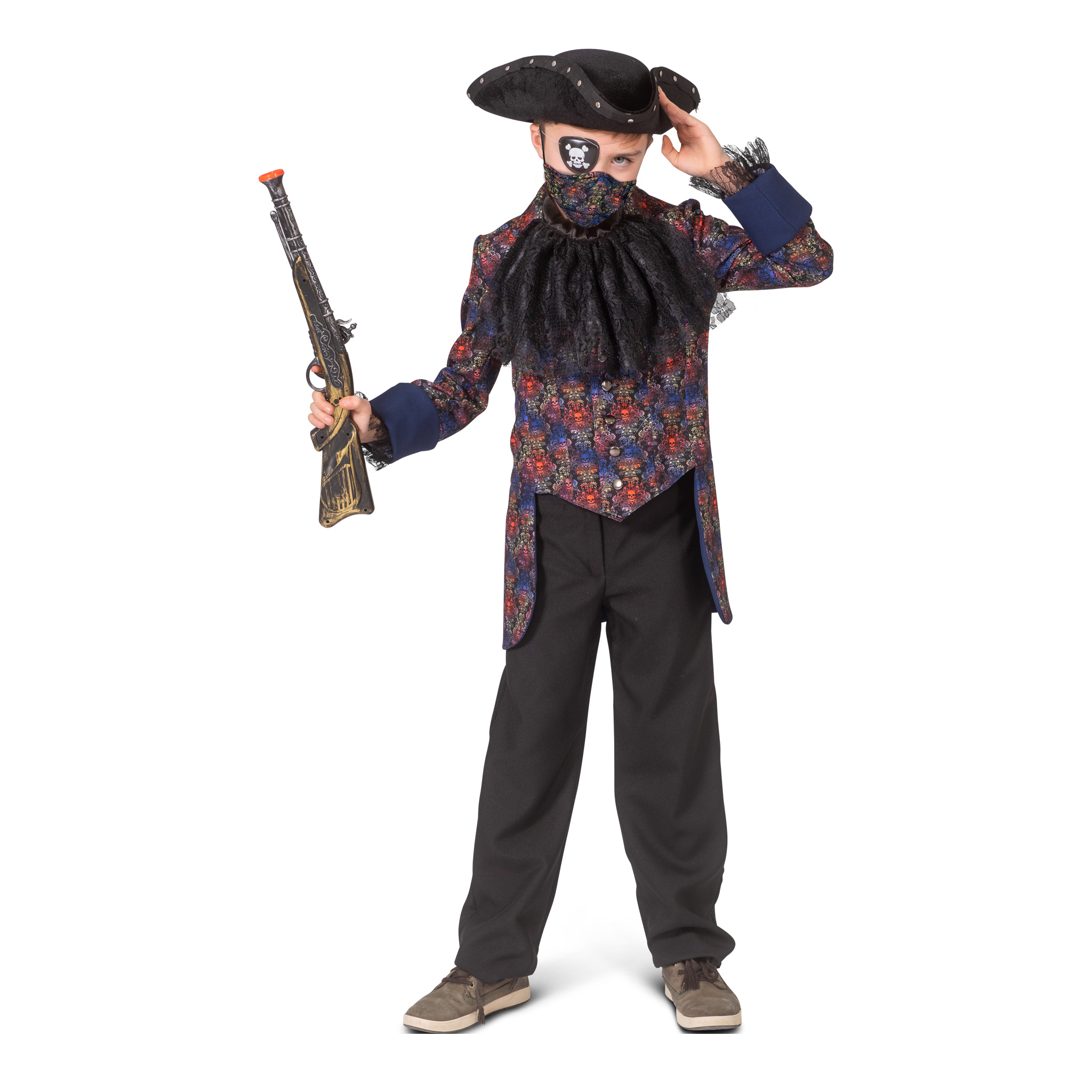 Funny Fashion - Piraat & Viking Kostuum - Baroque Piratenjas Kind - blauw - Maat 164 - Carnavalskleding - Verkleedkleding