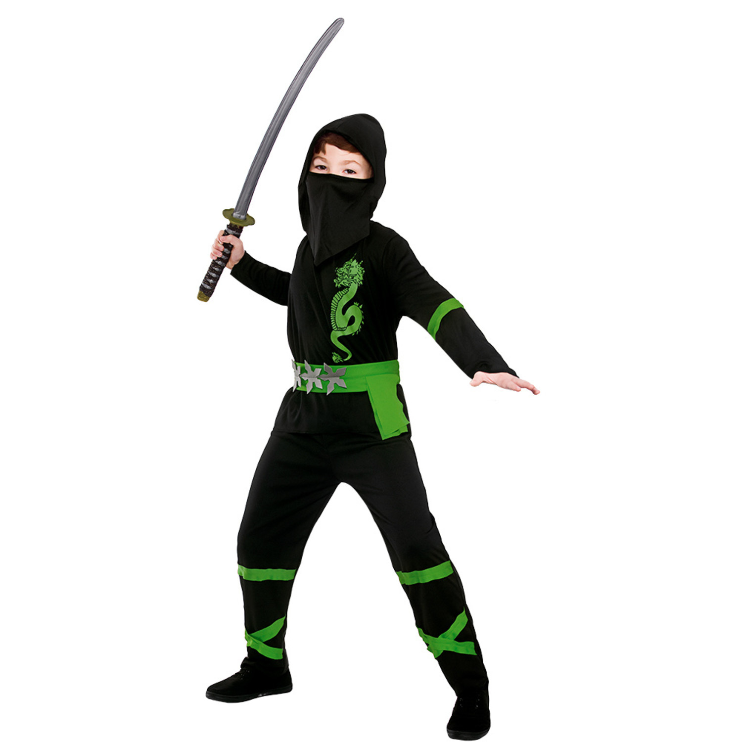 uitrusting kom tot rust India Power ninja kostuum zwart groen kinderen - e-Carnavalskleding