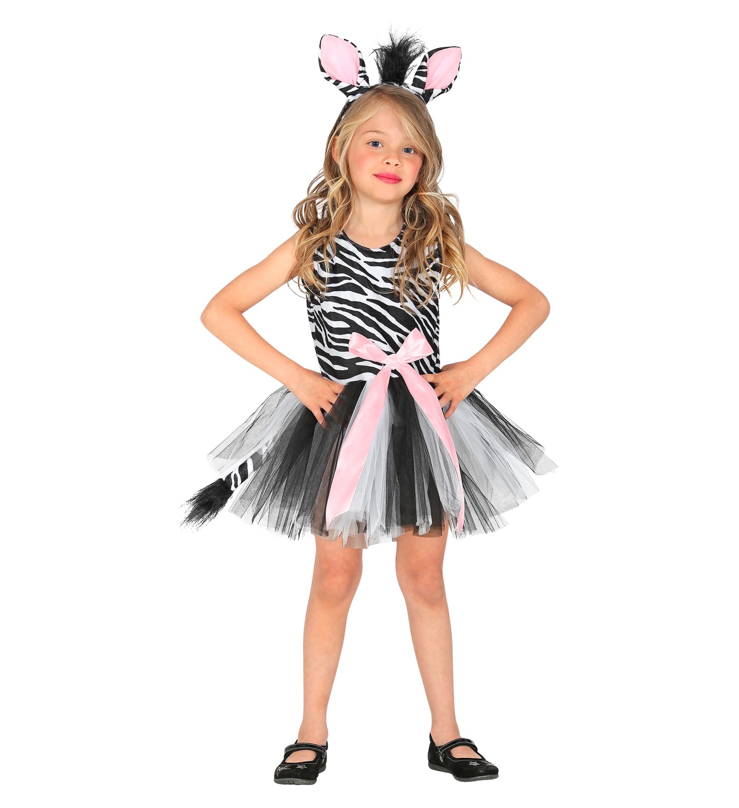 Widmann - Zebra Kostuum - Huppelende Unieke Zebra Xena - Meisje - - Maat 110 - Carnavalskleding - Verkleedkleding