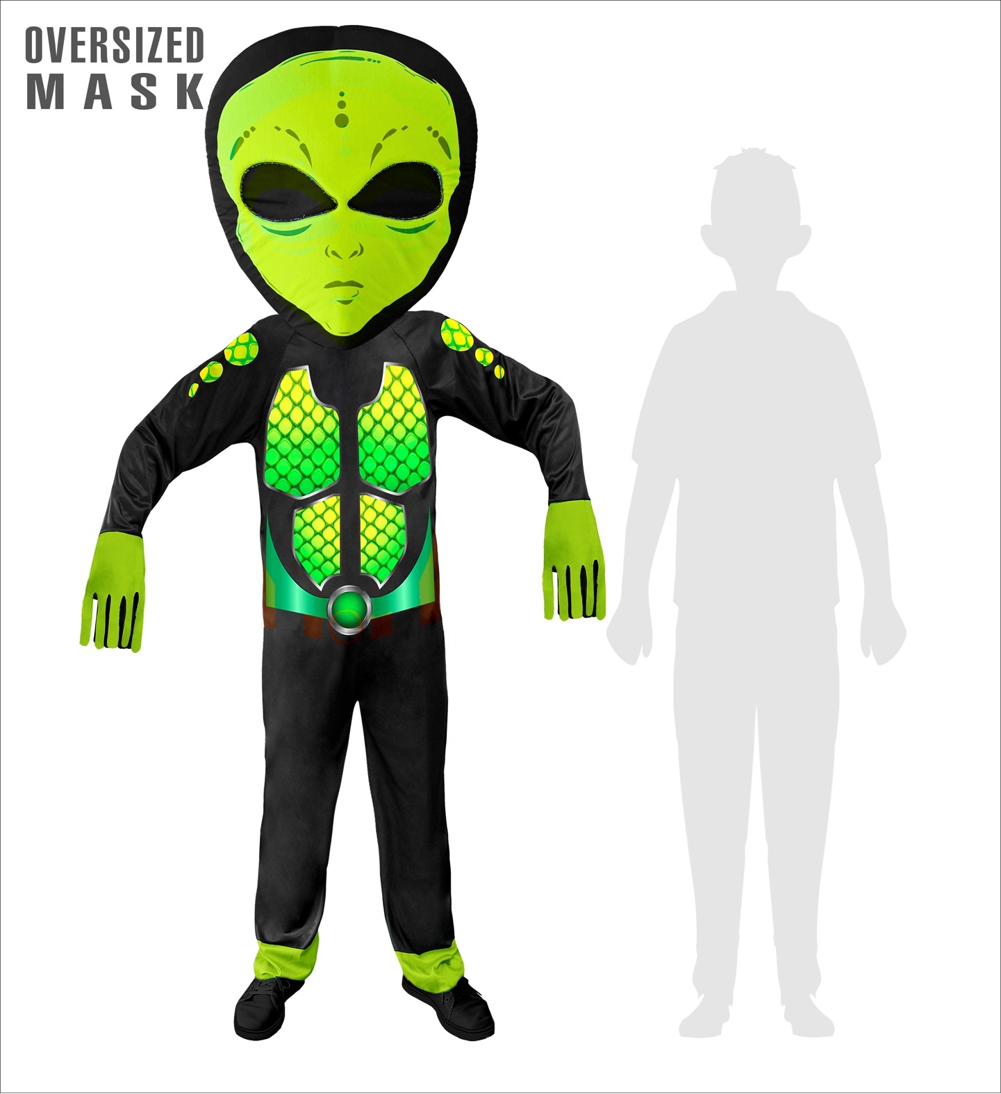 Widmann - Alien Kostuum - Gifgroen Science Fiction Ruimtemonster Kind Kostuum - groen,zwart - Maat 128 - Carnavalskleding - Verkleedkleding
