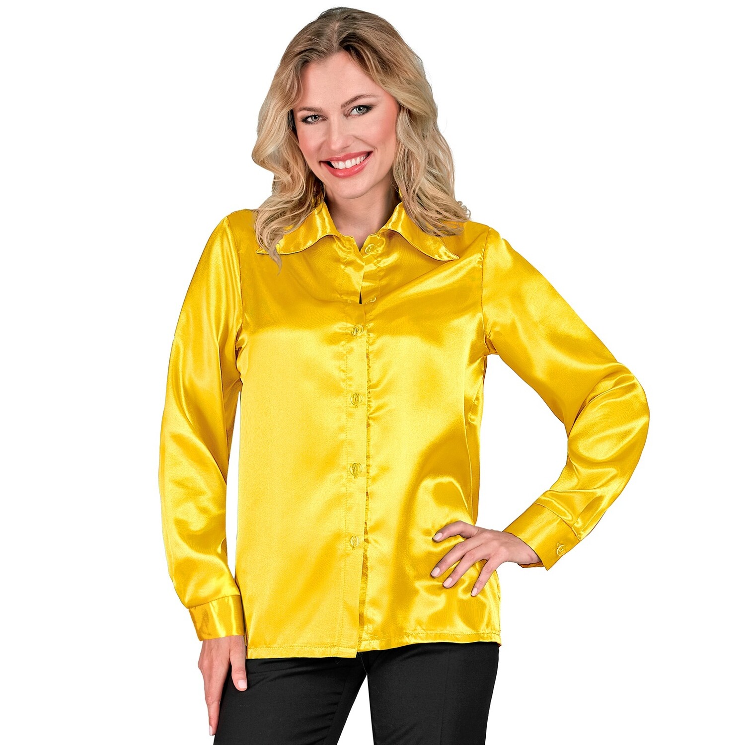 70 s DISCO SHIRT SATIJN S GEEL