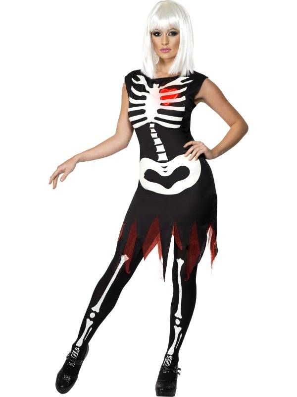 Skeletkleding dame met ledlampjes-L