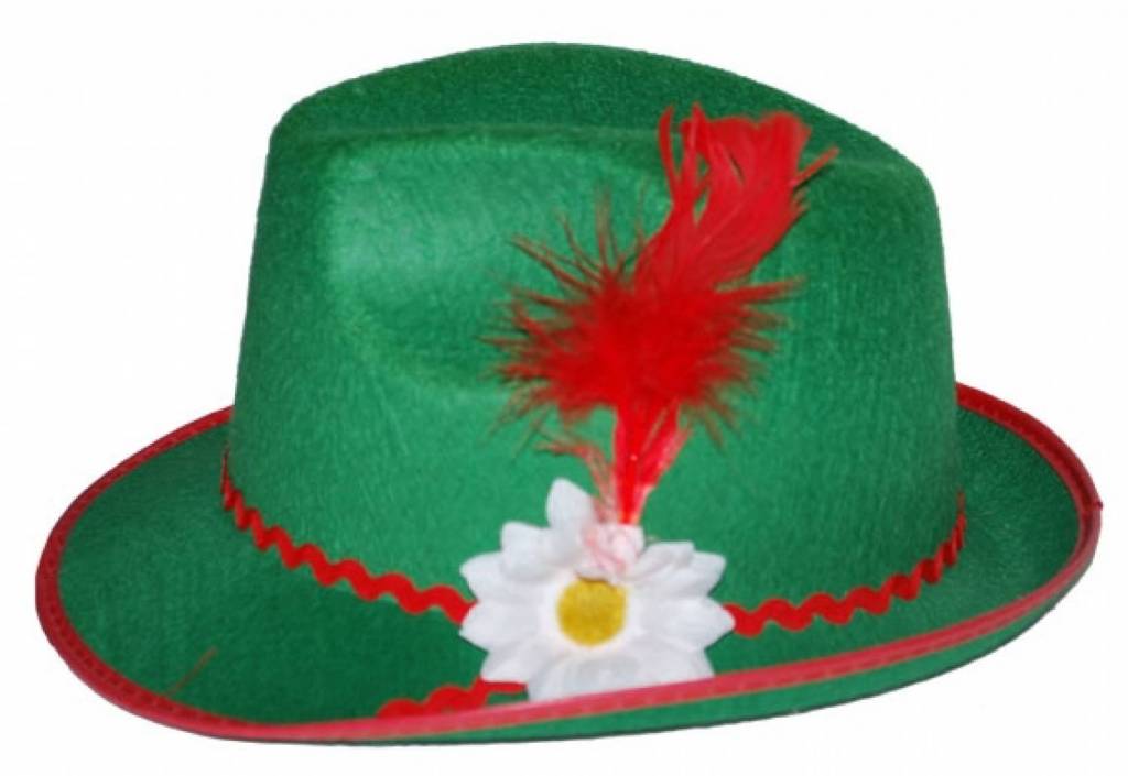 Overtekenen Ploeg laten we het doen Carnavalsaccessoires: Groen Tiroler hoedje met veertje - e-Carnavalskleding