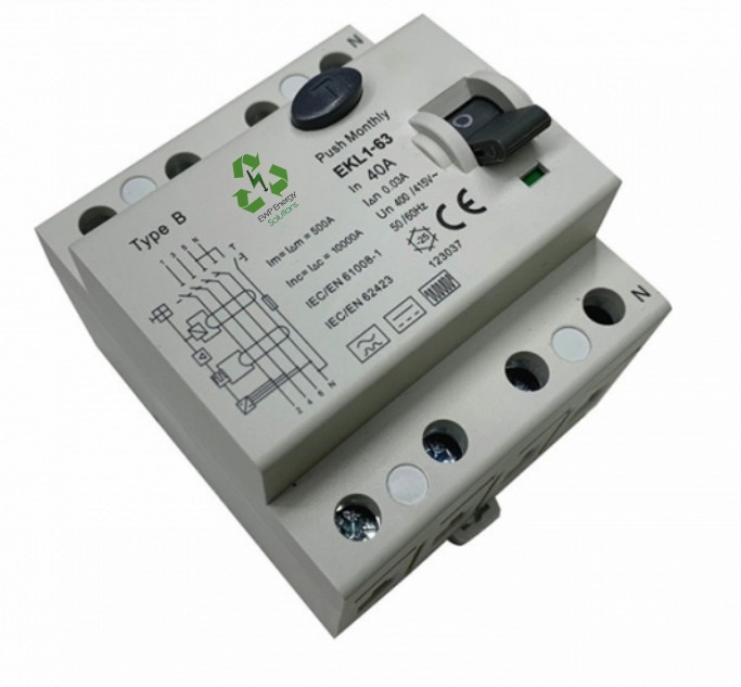 EWP Solutions Disjoncteur différentiel type B 4P 63A 10kA AC/DC 30mA ou 300mA