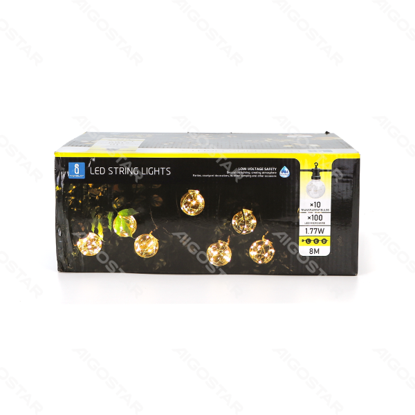 Aigostar Guirlande extérieure LED en forme de boule intérieure grande (10 pièces) 8M lumière jaune 1,7W