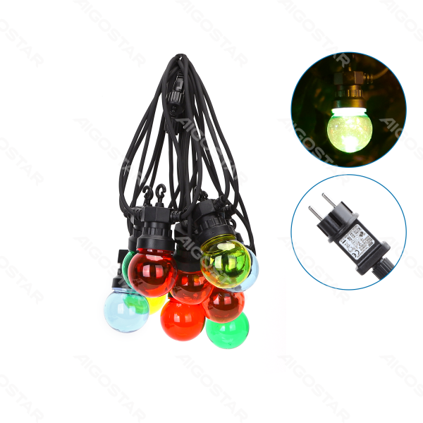 Aigostar Guirlande lumineuse LED d'extérieur colorée en forme de boule, petite (10 pièces) 6 W 8 m