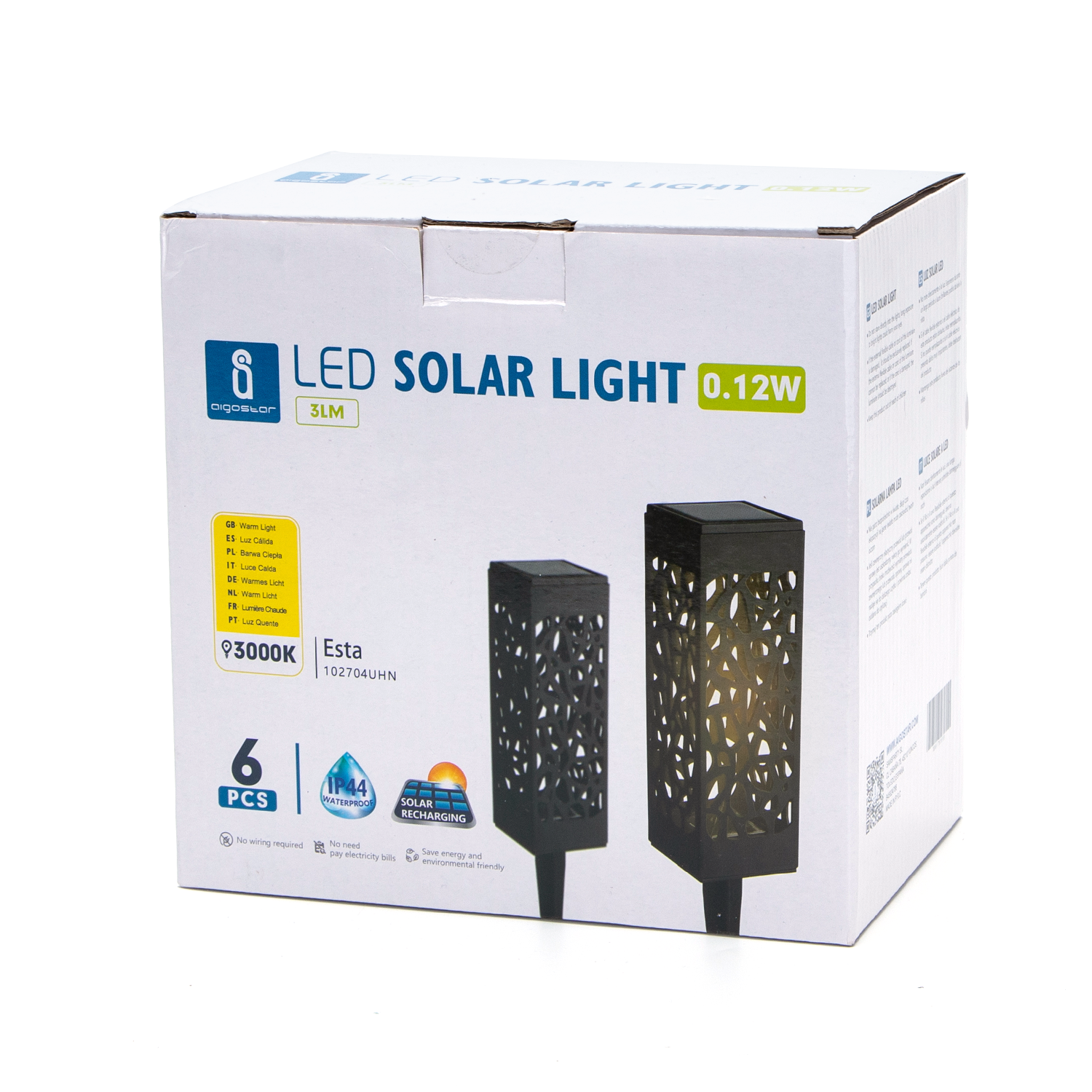 Aigostar Spot de jardin Lampe à énergie solaire LED 3000K (6 pièces)