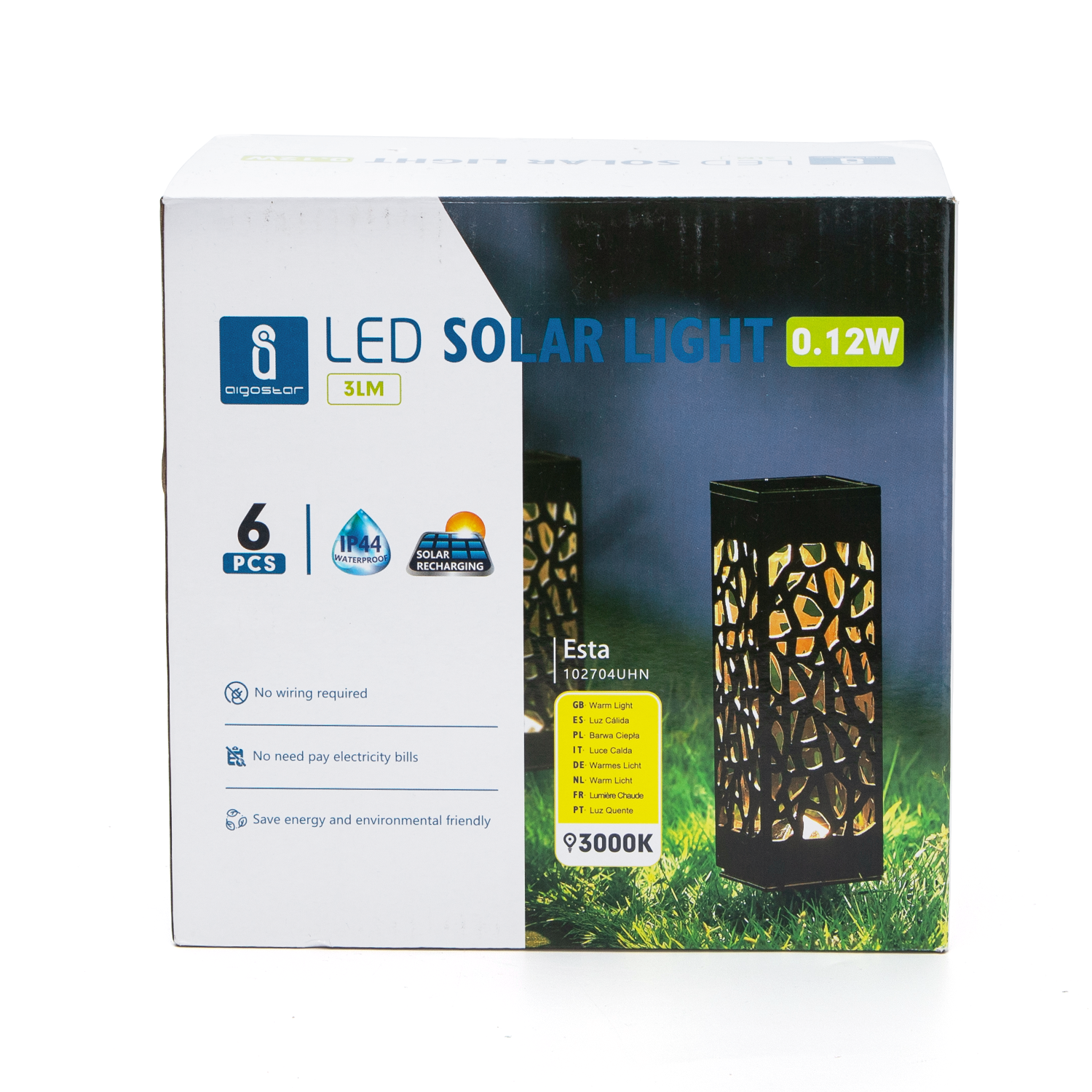 Aigostar Spot de jardin Lampe à énergie solaire LED 3000K (6 pièces)