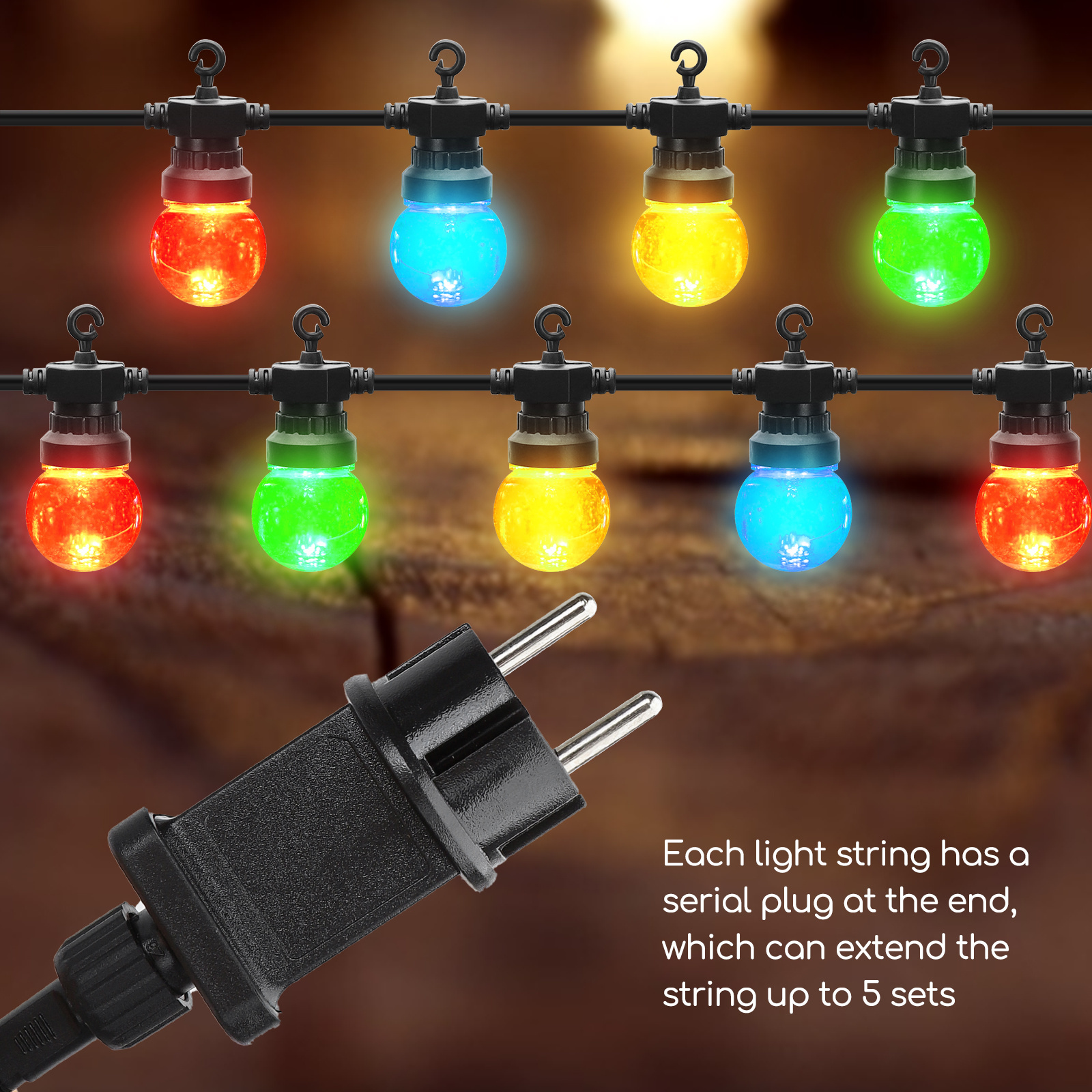 Aigostar Guirlande lumineuse LED d'extérieur colorée en forme de boule, petite (10 pièces) 6 W 8 m