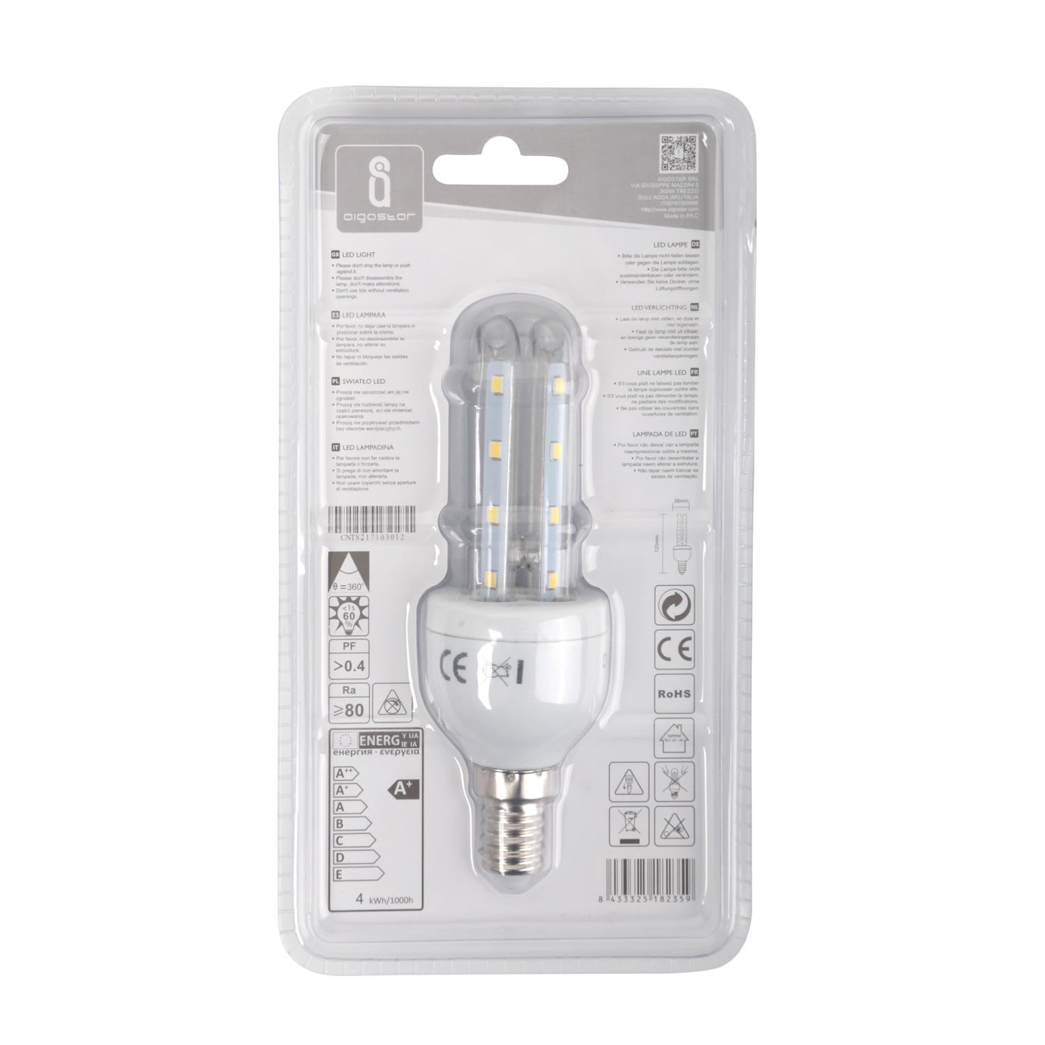 Aigostar LED B5 T3 2U E14 4W 6400K 320lm