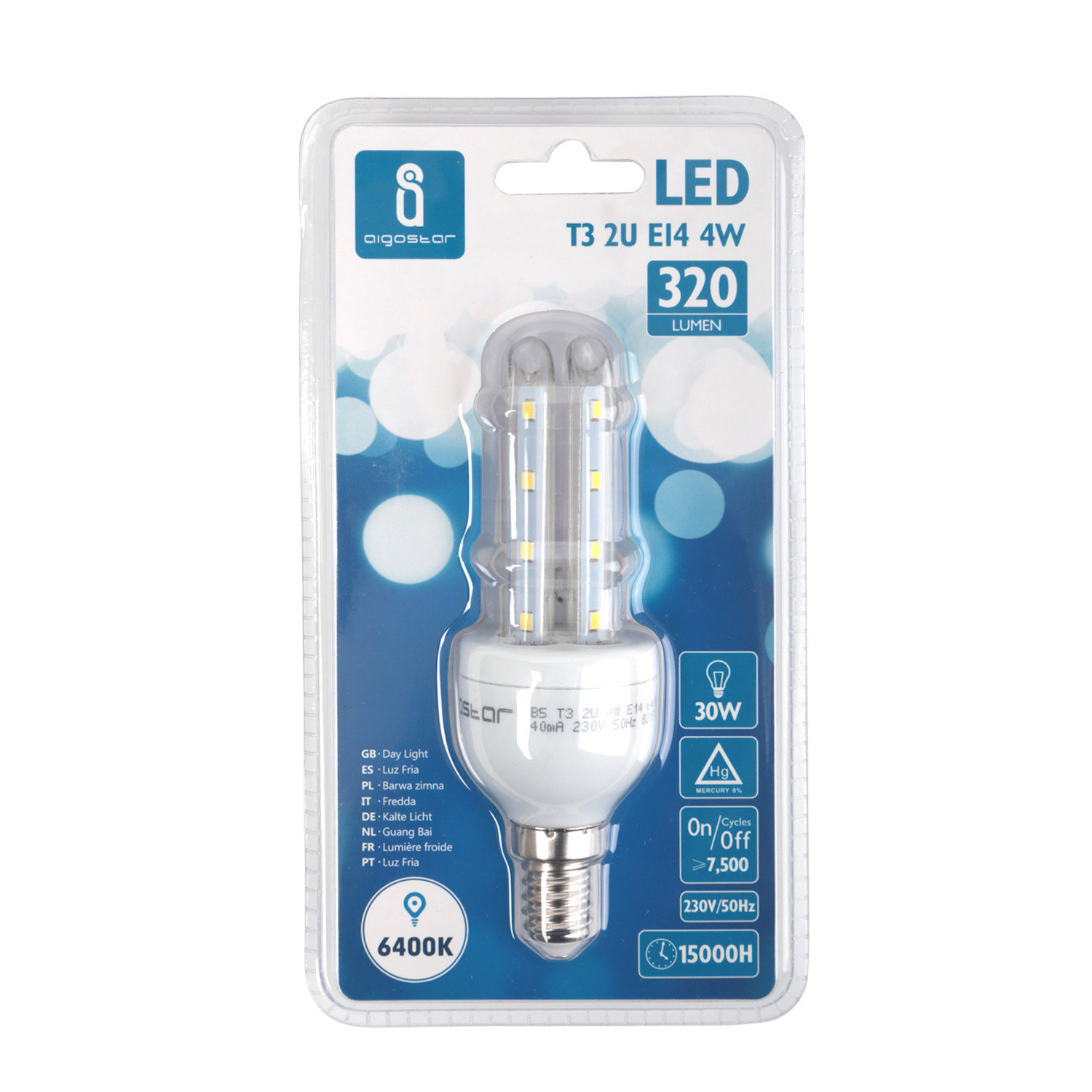 Aigostar LED B5 T3 2U E14 4W 6400K 320lm