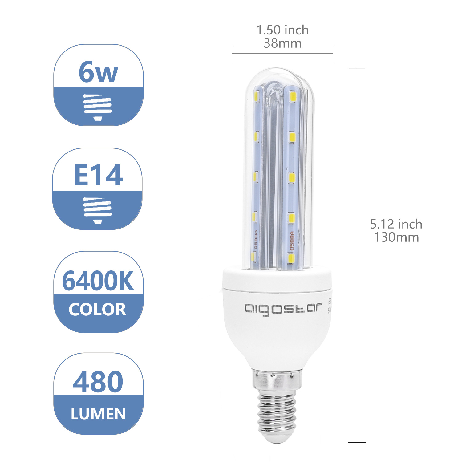 Aigostar LED B5 T3 2U E14 6W 6500K 480lm