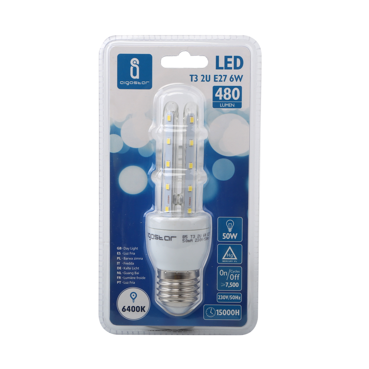 Aigostar LED B5 T3 2U E27 6W 6500K LED B5 T3 2U E27 6W 6500K 480Lm