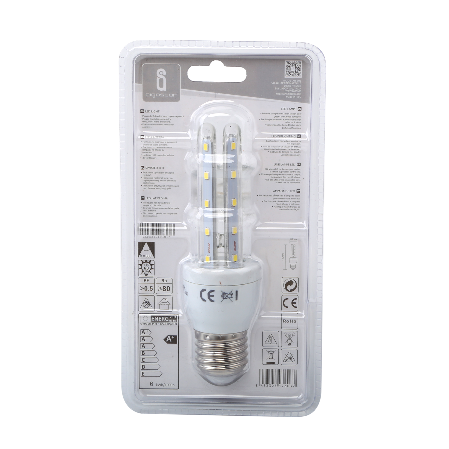 Aigostar LED B5 T3 2U E27 6W 6500K LED B5 T3 2U E27 6W 6500K 480Lm