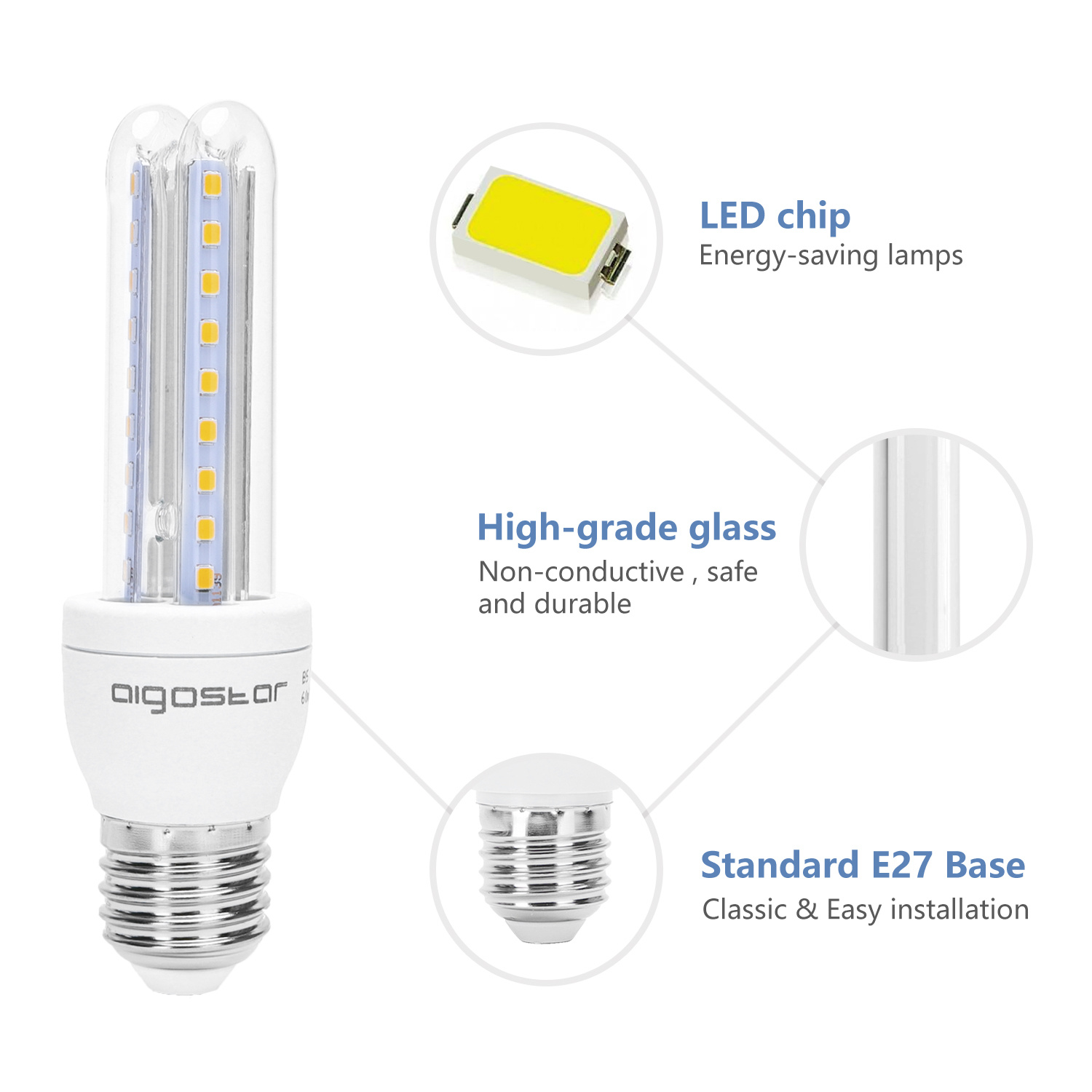 Aigostar LED B5 T3 2U E27 8W 3000K 640Lm