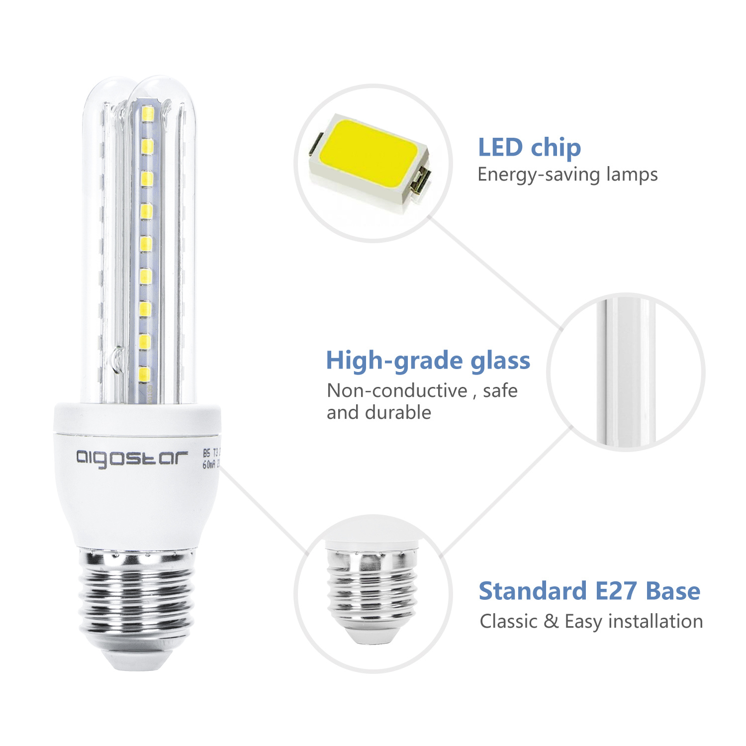 Aigostar LED B5 T3 2U E27 8W 6500K 640Lm