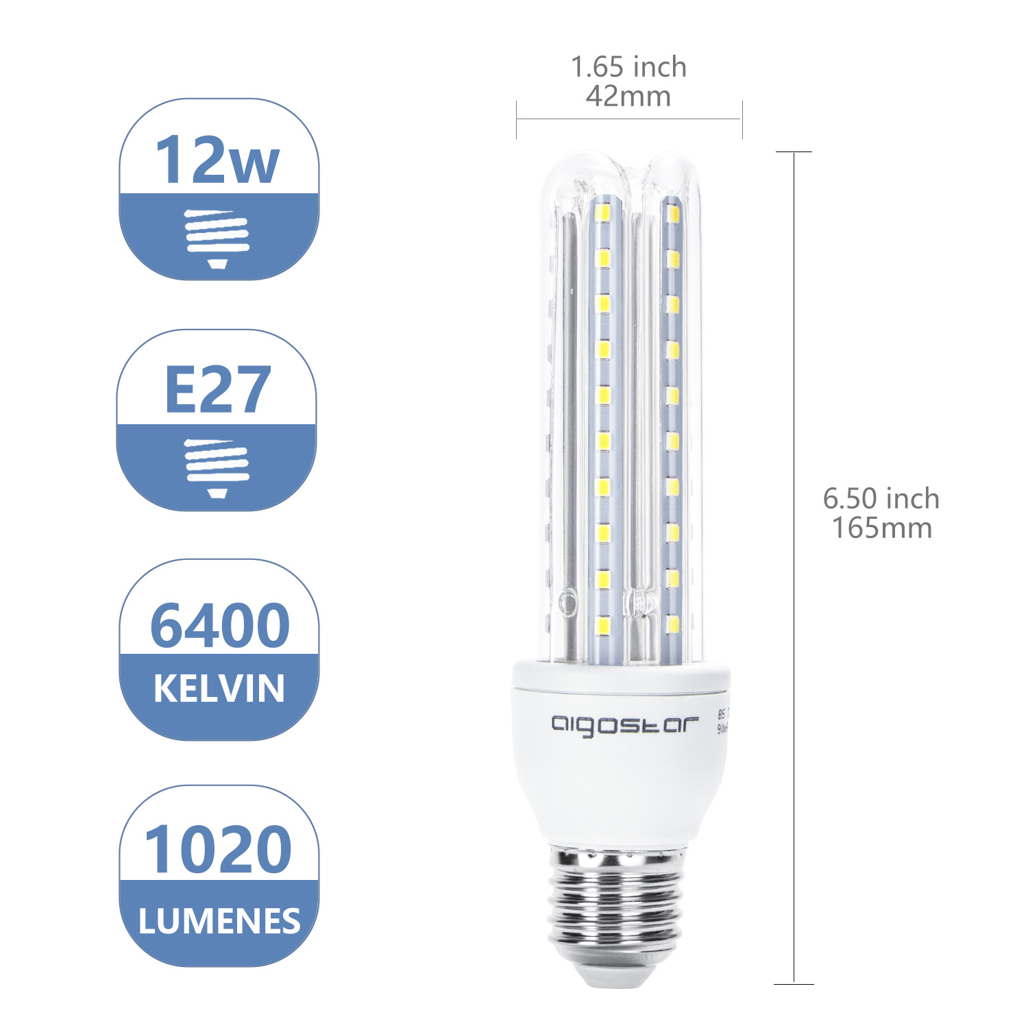 Aigostar LED B5 T3 3U E27 12W 6500K 1020Lm