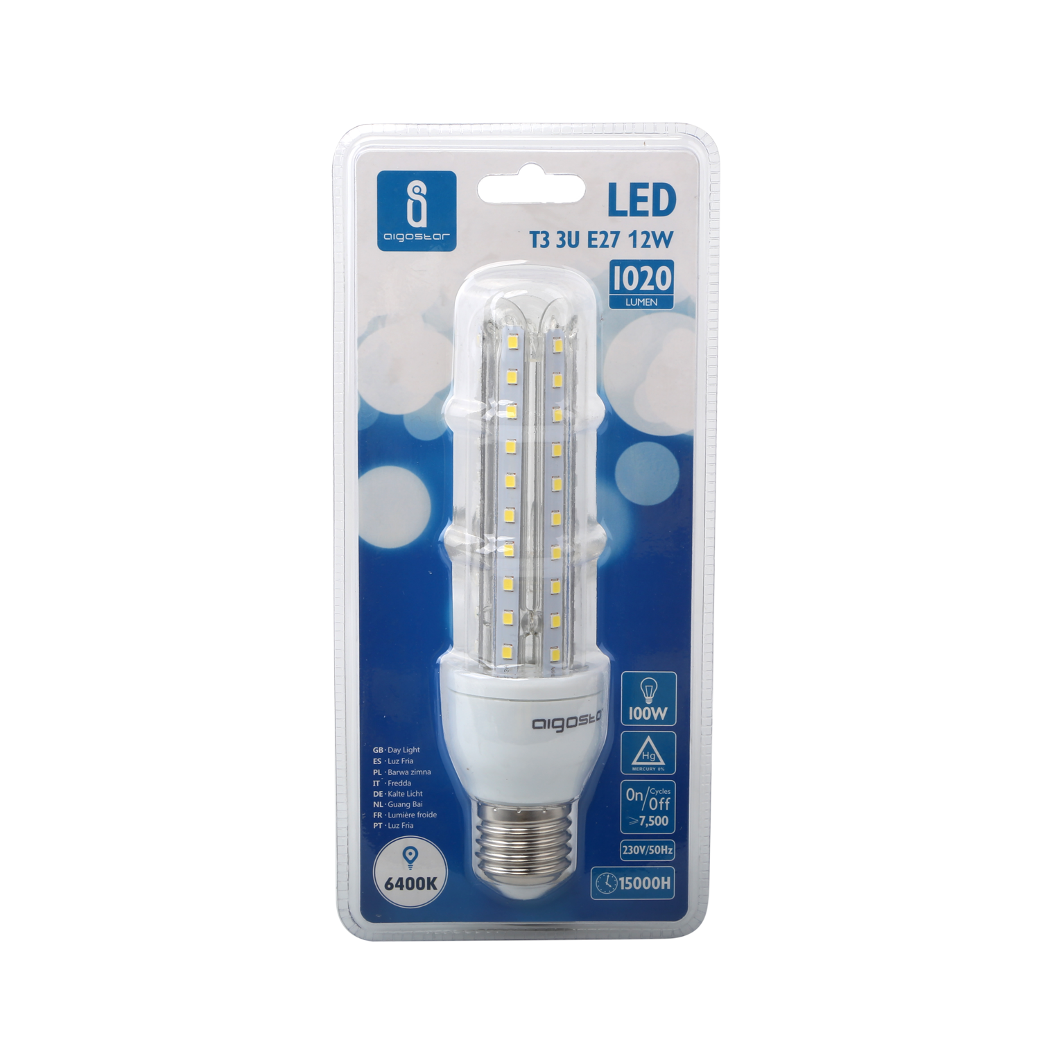 Ampoule LED E27 T3 3U 12W Température de Couleur: Blanc Froid 6000K